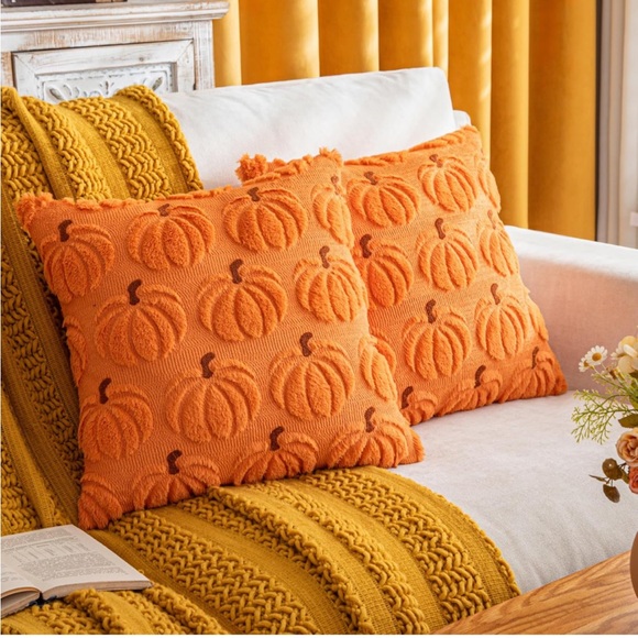 Set of 2 Pumpkin Fall Decorative Throw Pillow Covers 18"x18" - Picture 1 of 5
